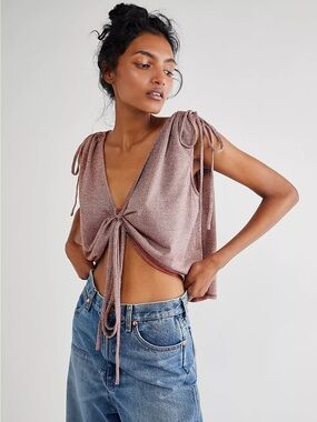 Free People Wanna Dance Convertible Top Metallic Dusty Rose Size Small Medium